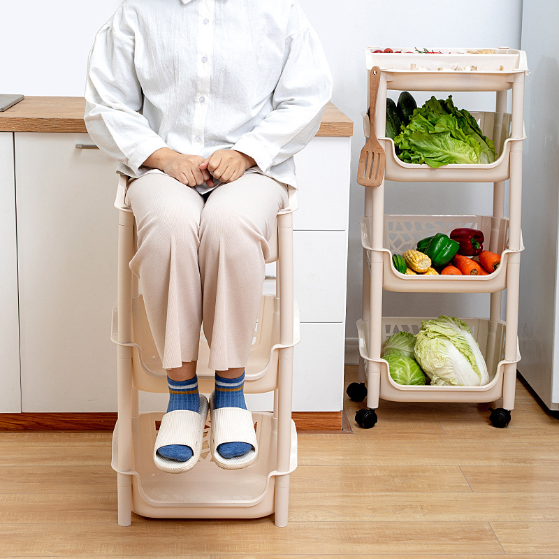 Kitchen storage rack Multi-layer vegetable basket with wheel Fruit and vegetable shelf supplies storage rack Toys and snacks storage rack 01227-231 Specification drawing