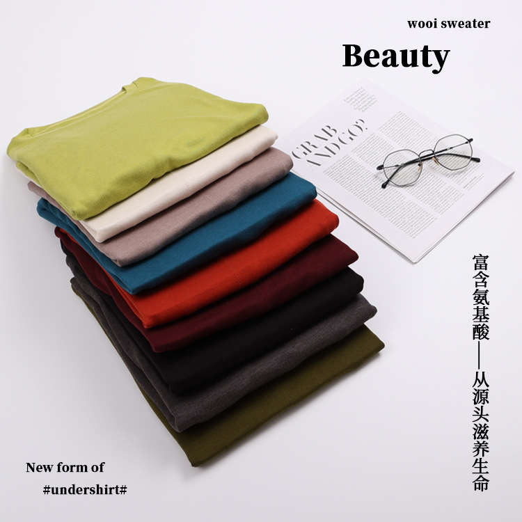 Autumn and winter solid-color cashmere protein essence wool Meiya Bi heating no-iron slimming base layer long-sleeved women's base layer shirt for women Application Scenario