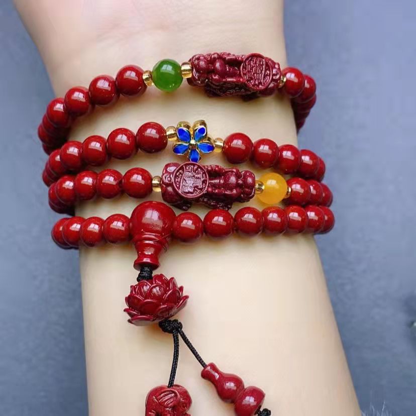 Raw cinnabar bracelet, purple gold sand multi-circle round bead bracelet necklace, cinnabar bracelet, Buddhist prayer beads live-streaming supply details Picture