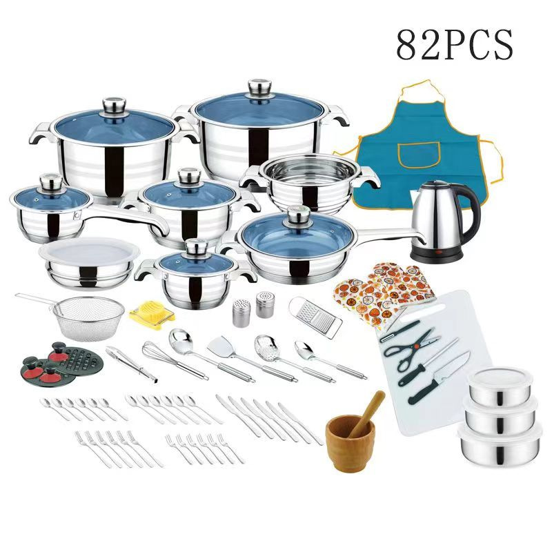 Factory wholesale of popular foreign trade stainless steel straight wide-edge soup POTS 25-30-39-50 pieces of pot sets and cookware