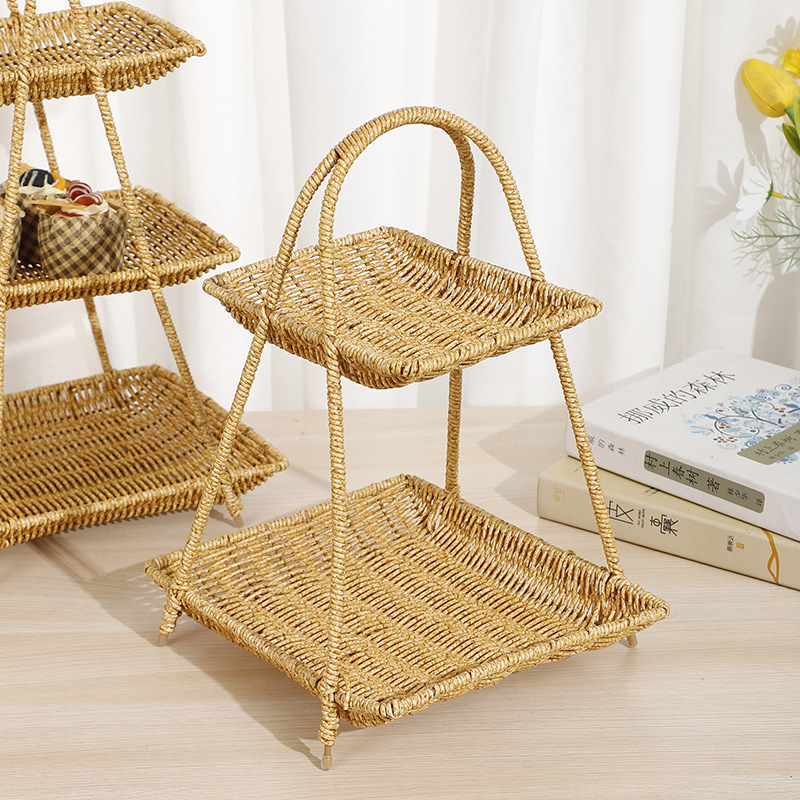 Imitation bamboo woven fruit plates, multi-layer tea ceremony hanging baskets, carrying baskets, bamboo baskets, antique pastry baskets, Hanfu shooting props manufacturer wholesale details Picture