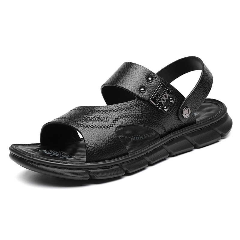 Men's sandals leather summer cowhide beach shoes 2024 new driving outside to wear non-slip dual-use father men's sandals Item Picture