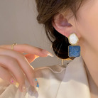不规则几何蓝白耳钉显白清新新款小众设计感独特耳环夸张气质耳饰