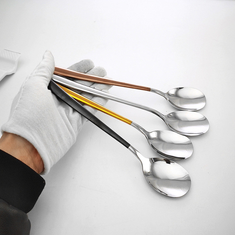 Wholesale Gold Plated 316 Stainless Steel Spoon Ruyi Round Spoon Korean Household 304 Spoon Tableware Long Handle Thickened Meal Spoon details Picture