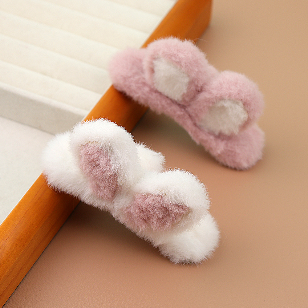 Autumn/Winter Cute Girl Cat Cat Ear Hair Clip Sweet Imitation Fur Rabbit Hair Top Clip Plush Hair Clip Hair Adornment Tide details Picture
