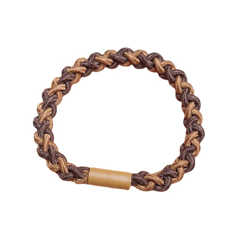 Dongdaemun Simple Scrunchie Two-Color Braided Hair Rope South Korea Milk Tea Color Temperament Leather Band Tied Ponytail Simple Hair Accessories Item Picture
