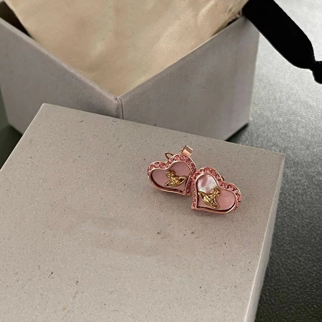 Pink Drop Oil Sweet Cool Wind Heart Stud 925 Silver Vintage Love Saturn Earrings Temperament Earrings Specification drawing