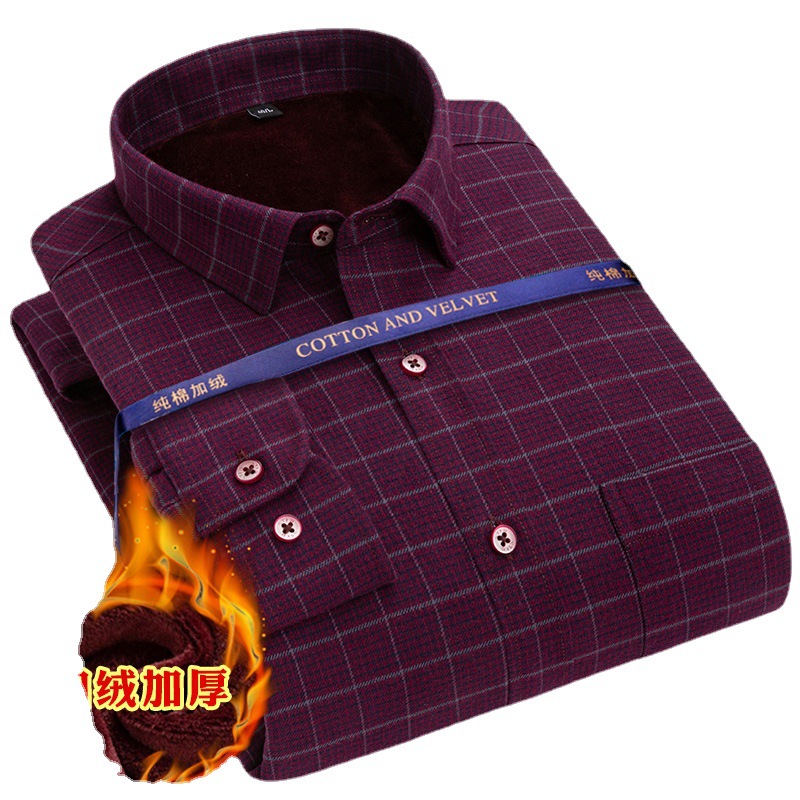 Carefully selected new couple free shipping fleece shirts, new winter men's warm shirts, pure cotton matte fleece thickened shirts Item Picture