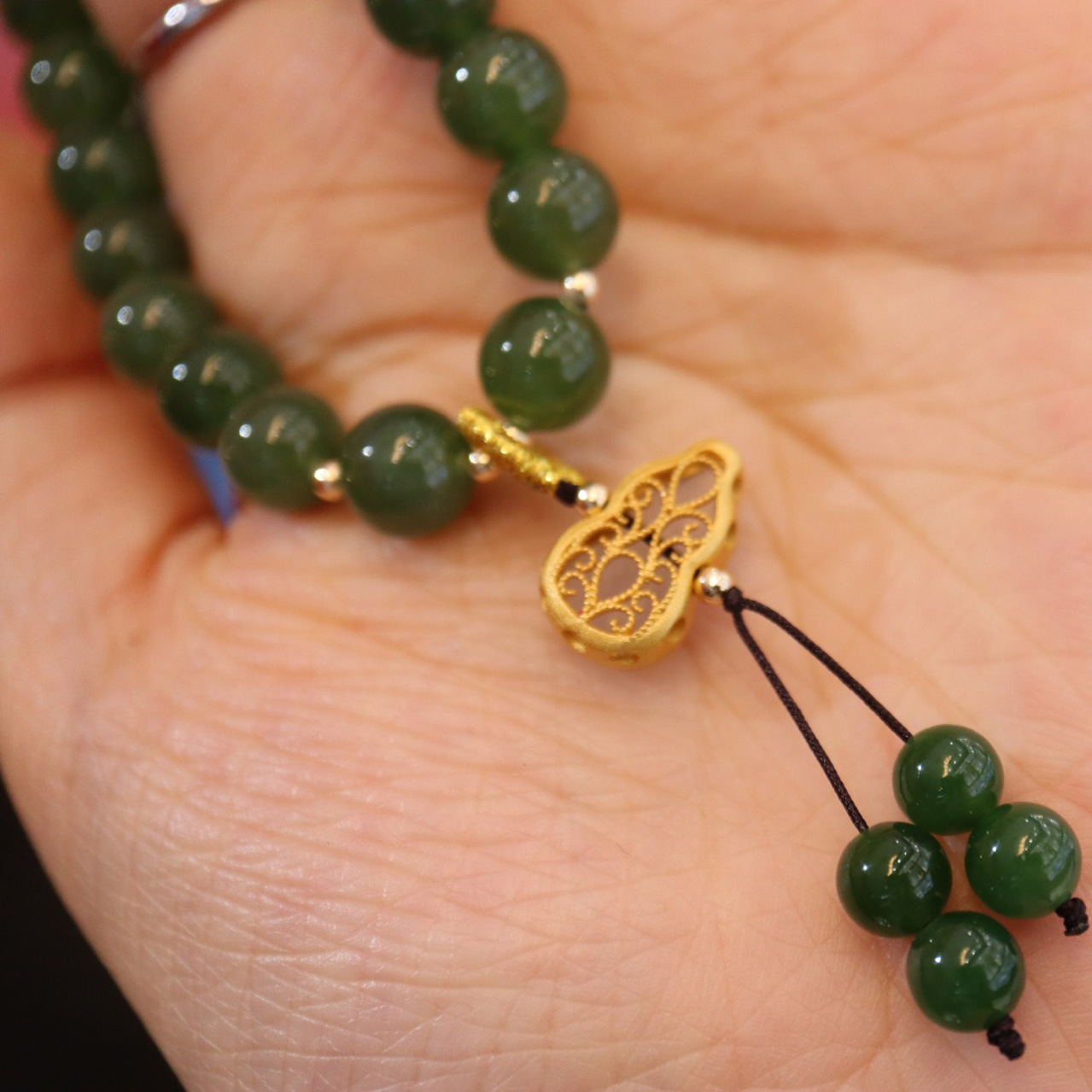 New 8MM jade bracelet, 925 silver gold-plated gourd bracelet, light luxury and niche design, ancient-style bracelet gift Item Picture