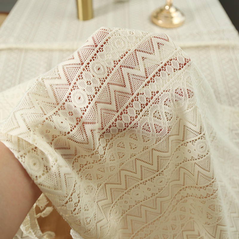 Lace tablecloth, cotton and linen artistic dust-proof country-style tablecloth, hollowed-out household anti-slip table mat, high-end feel, heat-resistant Specification image