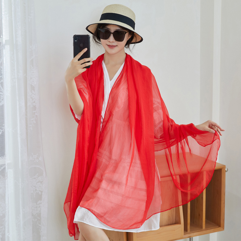 Chiffon faux silk scarves, Chinese red scarves, red scarves, dance props for annual meetings and parties, thin gauze scarves, gift wholesale details Picture