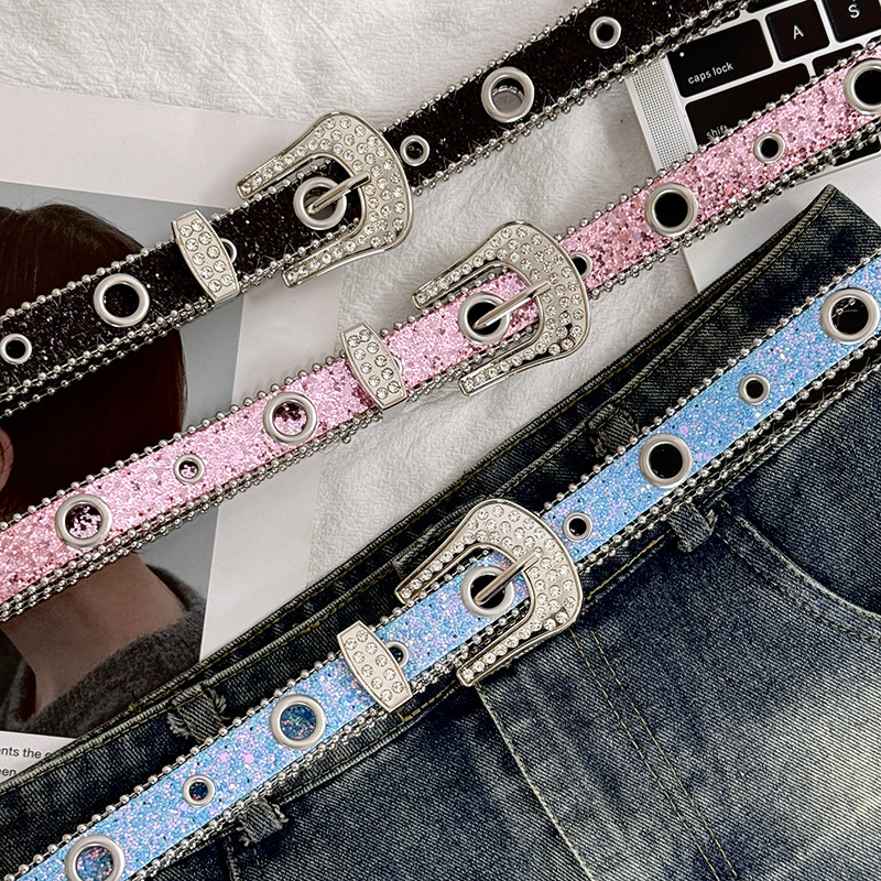 American high street rhinestone belt for women, 2025 new style y2k, high-end look paired with jeans, short skirt and belt for women details Picture