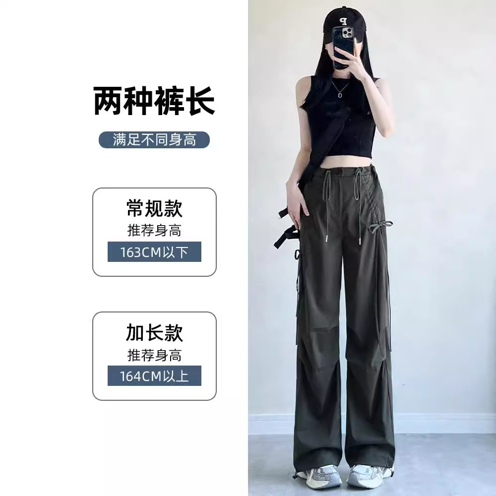 Parachute work pants for women's summer 2024 new style high-waisted slimming American retro design bow wide-leg pants Specification image