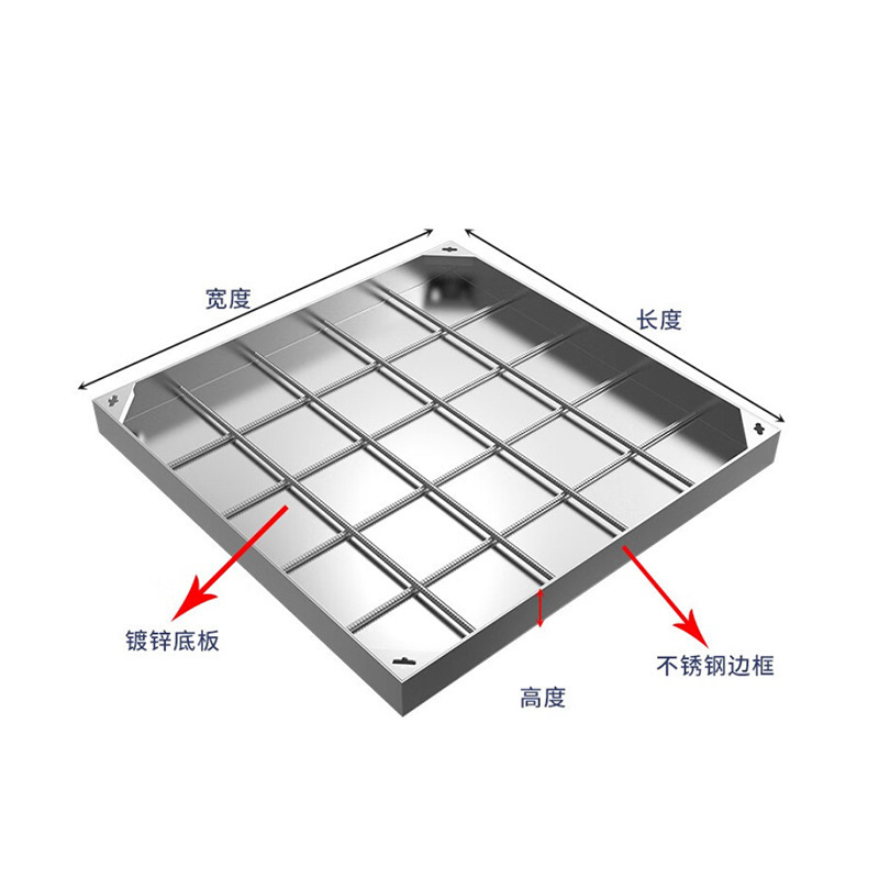 Processing of 304 stainless steel manhole covers for municipal communication, sewage and rainwater decoration, round and square sunken power invisible manhole covers Item Picture