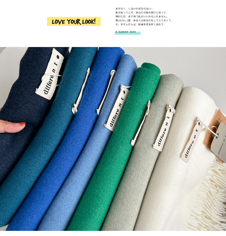 新款300克纯色仿羊绒围巾女冬季高级感 爆款百搭羊绒手感流苏披肩详情5