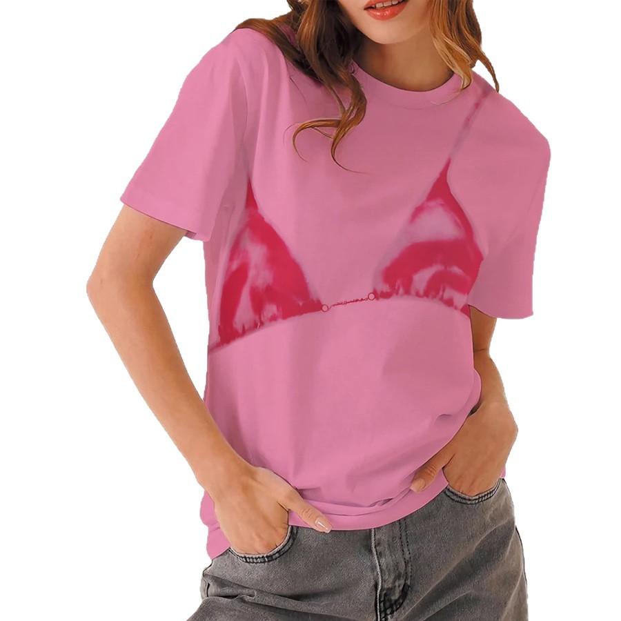 European and American cross-border 2025 Street style bikini pattern printed loose short-sleeved hot girl round-neck casual and versatile T-shirt Item Picture