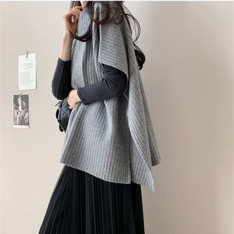 Korean elegant and mature cape sweater, cape coat, Korean-style knitted sweater, women's top, loose and slimming, plus-size details Picture