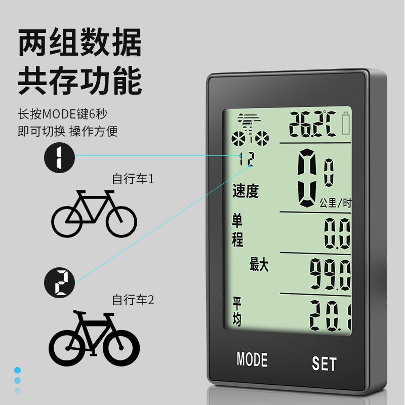 Wireless road bicycle speedometer, Chinese waterproof odometer, mountain bike speedometer, bicycle riding speedometer Item Picture