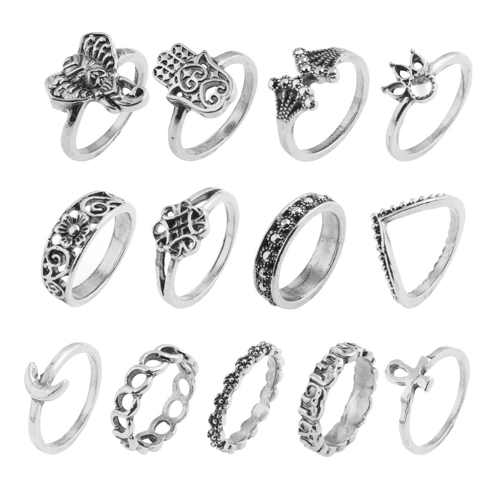 欧美流行套装戒指 复古多元素组合多件套戒指 几何型女式戒指详情图4