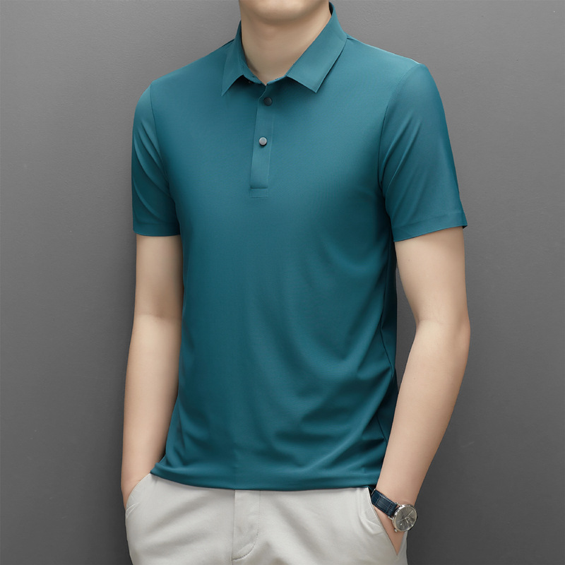 Summer men's seamless quick-drying breathable business casual Polo shirt, ice silk stretch solid color solid size short-sleeved T-shirt for men Specification image