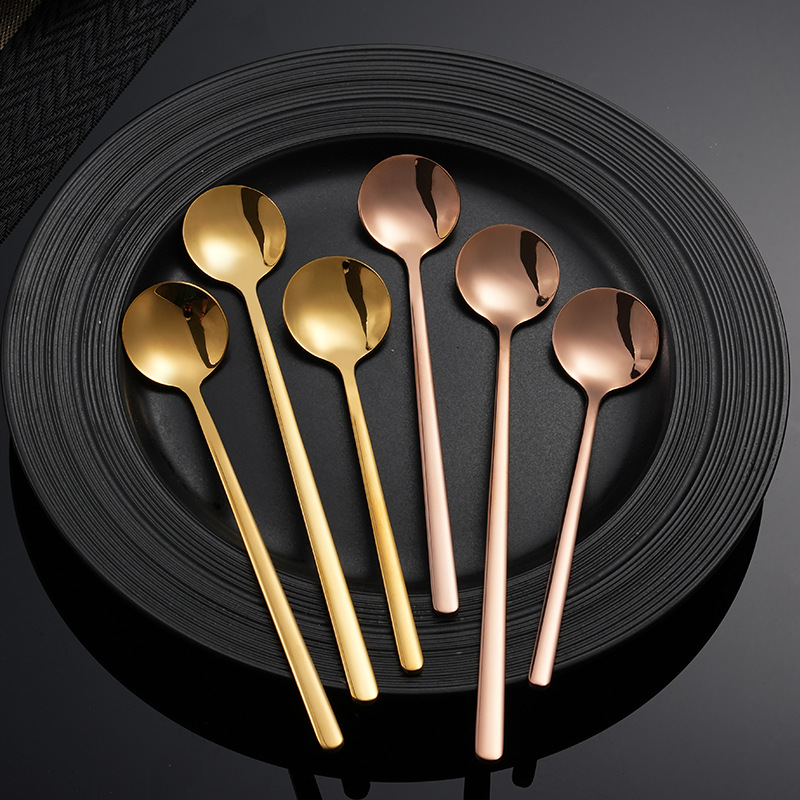 304 Stainless Steel Coffee Spoon High Appearance Level Dessert Small Round Spoon Long Handle Mixing Spoon Cute Small Spoon Honey Spoon Application Scenario