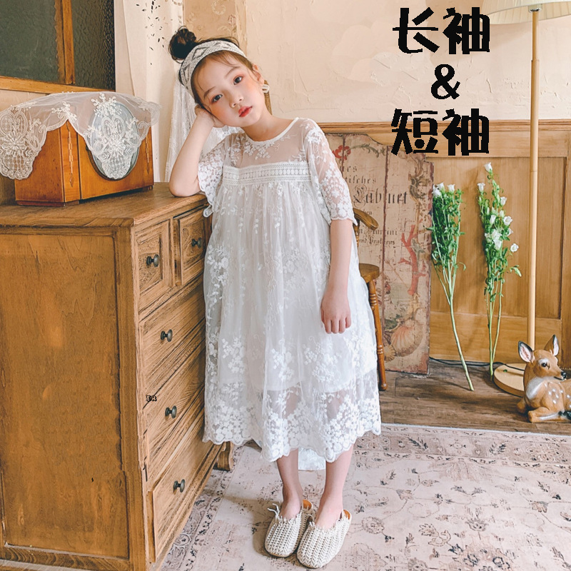 Girls' dresses children's skirts Children's spring and summer new lace cotton children's skirts Korean version of a hair full figure