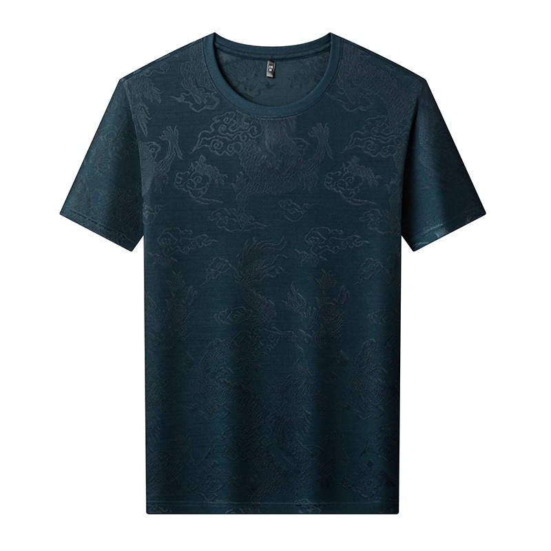 Summer new men's round-neck pullover T-shirt, sporty and casual, jacquard, fashionable and versatile, ice silk thin half-sleeve for men Item Picture