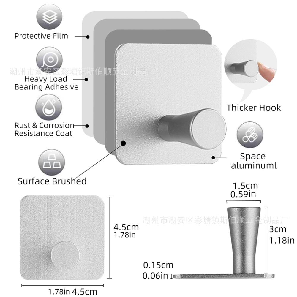跨境太空铝免钉挂钩浴室衣钩单钩门后金属无痕挂钩厨房卫生间挂钩详情19