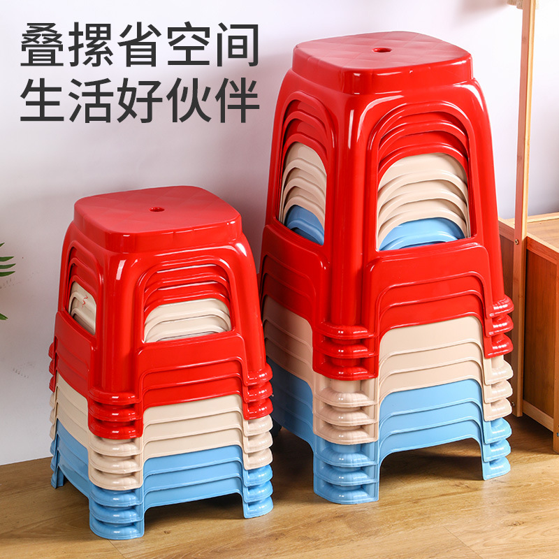 加厚塑料凳子家用成人高凳子大排档红色方凳塑料椅子客厅板凳批发细节图