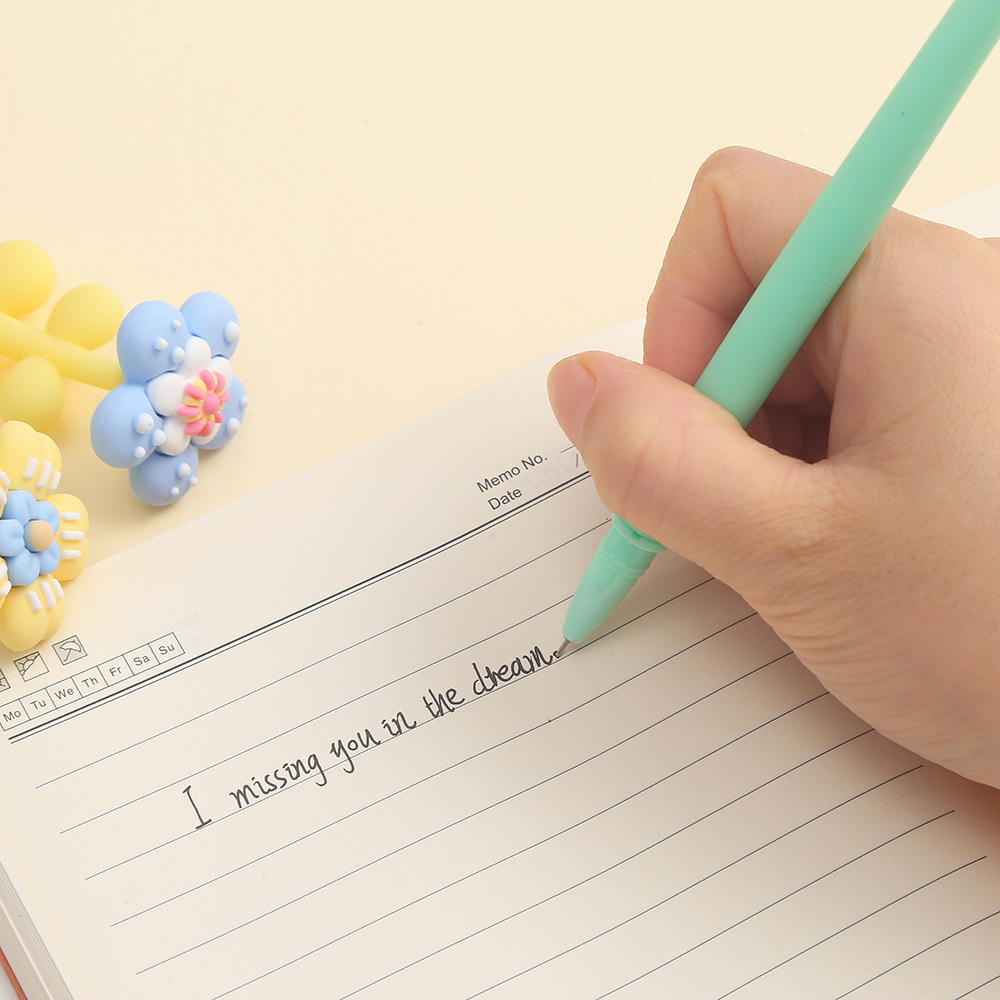 Zongfan Lovely Flower Shape Soft Silicone Pen Head Water Pen Cartoon Animation Neutral Pen Student Black Pen Wholesale Specification drawing