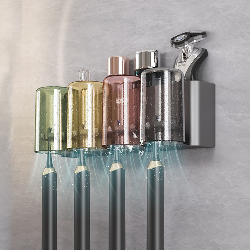 Home wall hanging mouthwash cup set Advanced sense ins perforation-free family of four toothbrush cup shelf storage rack full figure
