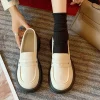 The new 2024 autumn collection of Japanese-style small leather shoes for women features a black thick-soled loafer with a British style, paired with a single jk uniform shoe Specification image