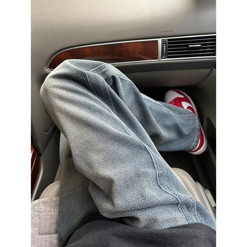 American vertical wide-leg jeans, men's patterned starry sky streetwear, autumn patterned herbbone retro pants, high street style