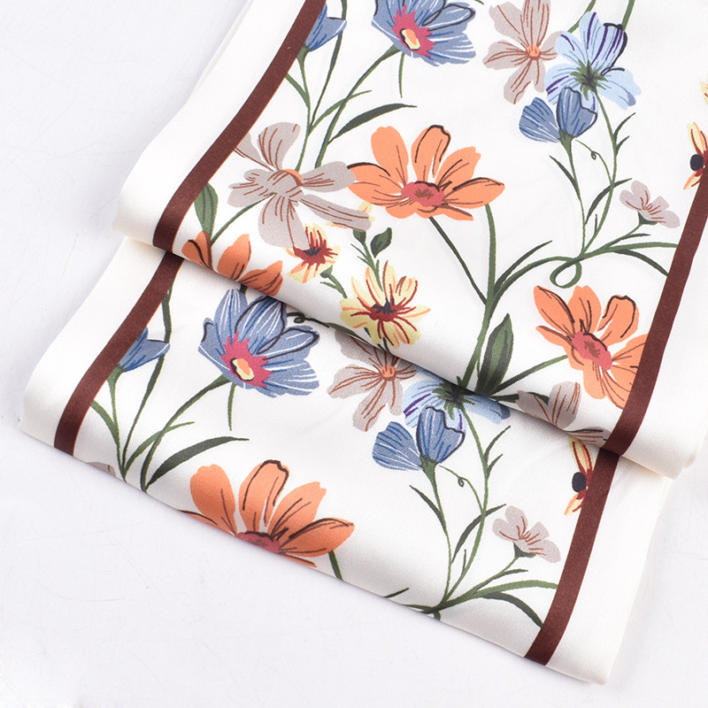 Summer New Fashion Sweet Natural Flower Pattern Printed Double Long Diagonal Scarf Silk Scarf Accessories Specification drawing