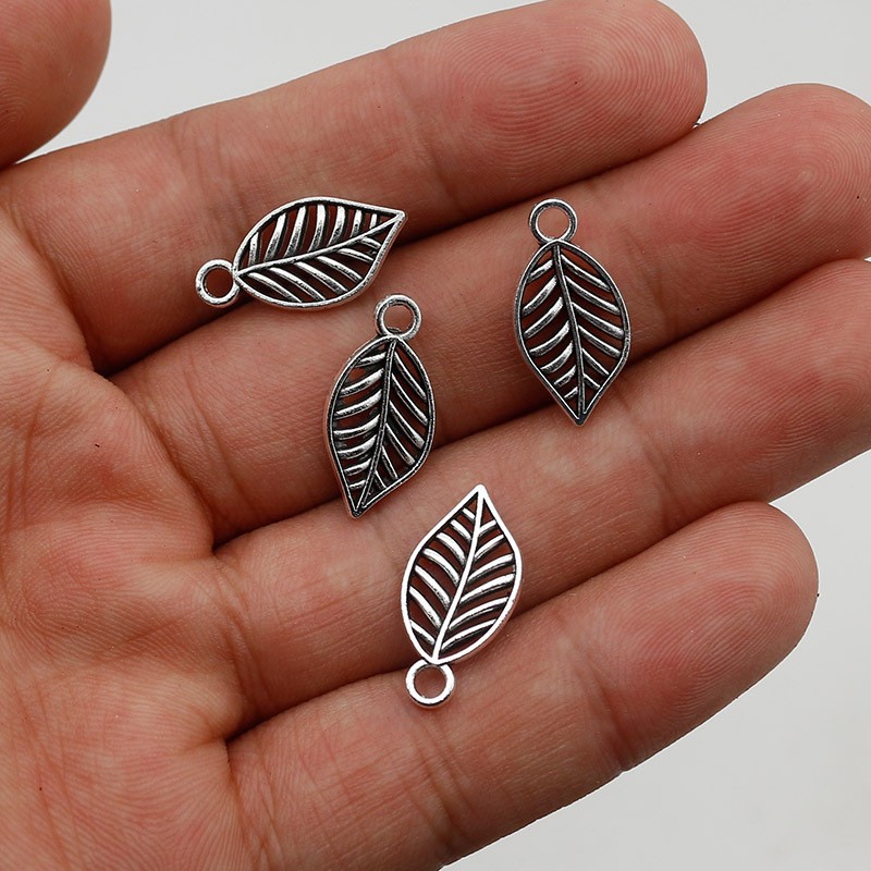 Retro hollowed-out alloy leaf pendants, woven rope bracelets, earrings, hidden silver pendants, hanging ornaments, DIY jewelry accessories Specification image