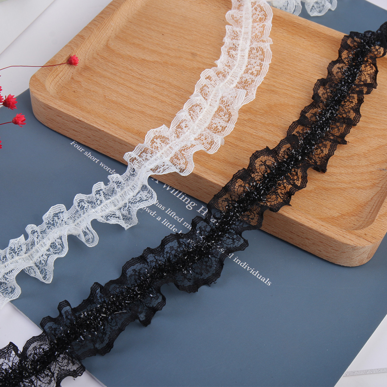 3cm stretch lace pleated lace clothing with skirt hem, collar and cuffs, home textile decoration discounted lace details Picture