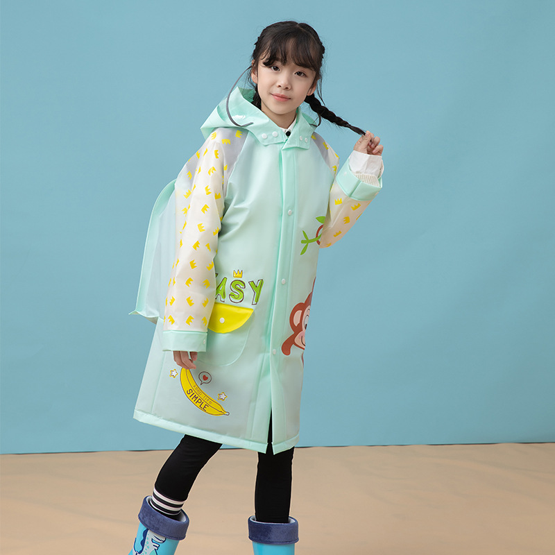New Children's Raincoat With Backpack Position Eva Children's Raincoat Reflective Strip Thickened One-Piece Raincoat Animal Pattern Application Scenario