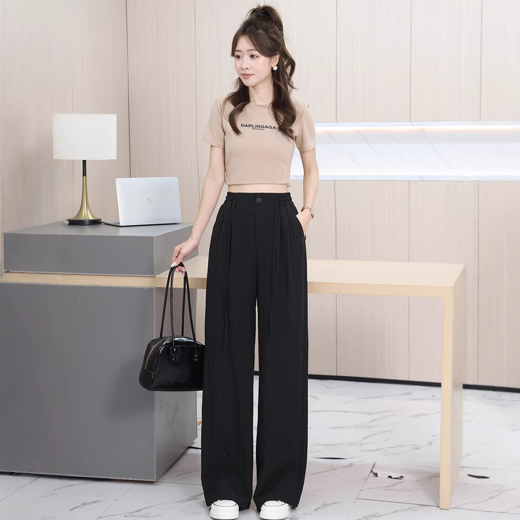 Thin breathable Tencel linen casual pants for women 2025 new summer, thin, high-end, drape wide-leg pants for women Specification image