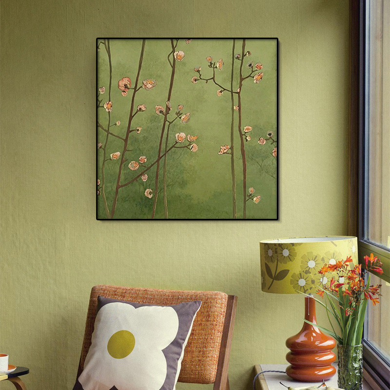 Chinese-style green butterfly living room decorative painting, French sofa background wall hanging painting, niche art bedroom bedside painting Specification image