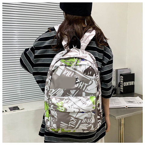 Casual viaje mochila de gran capacidad tendencia de la calle carta impresa mochila de apertura de temporada nylon estudiante bolsa de escuela para mujeres Specification image