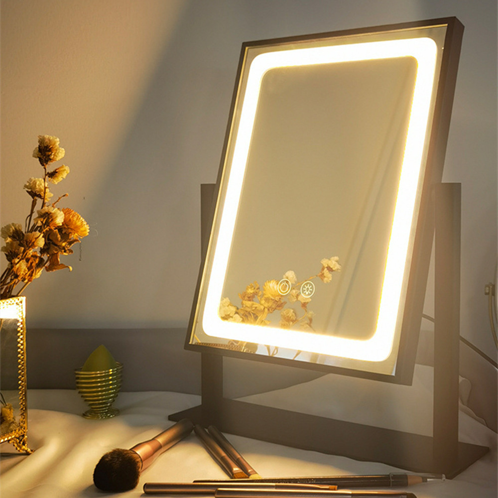 好莱坞led化妆镜带灯镜子插电大号台式方形镜单面美容梳妆镜批发图