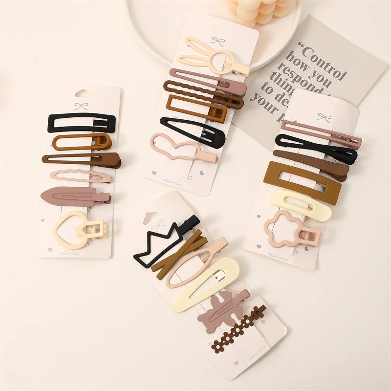 Frosted Coffee Color Bb Clip Side Fringe Clip Korean Style All-In-One Simple Duck Clip Hairpin Set details Picture