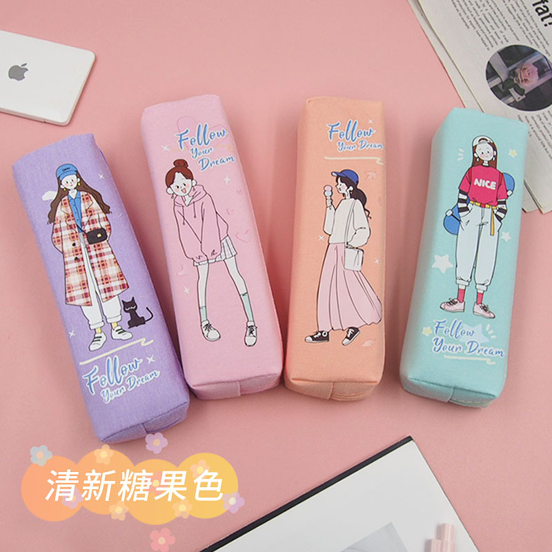 Simple pencil case for girls, junior high school stationery, large capacity pencil case, high appearance level stationery box, cute girl pattern details Picture