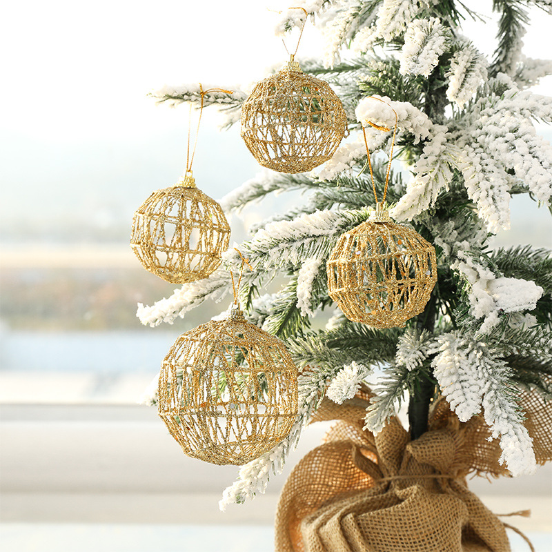 恒泰圣诞节装饰品金色圣诞球铁艺球六个装圣诞球圣诞树套餐挂件详情图1