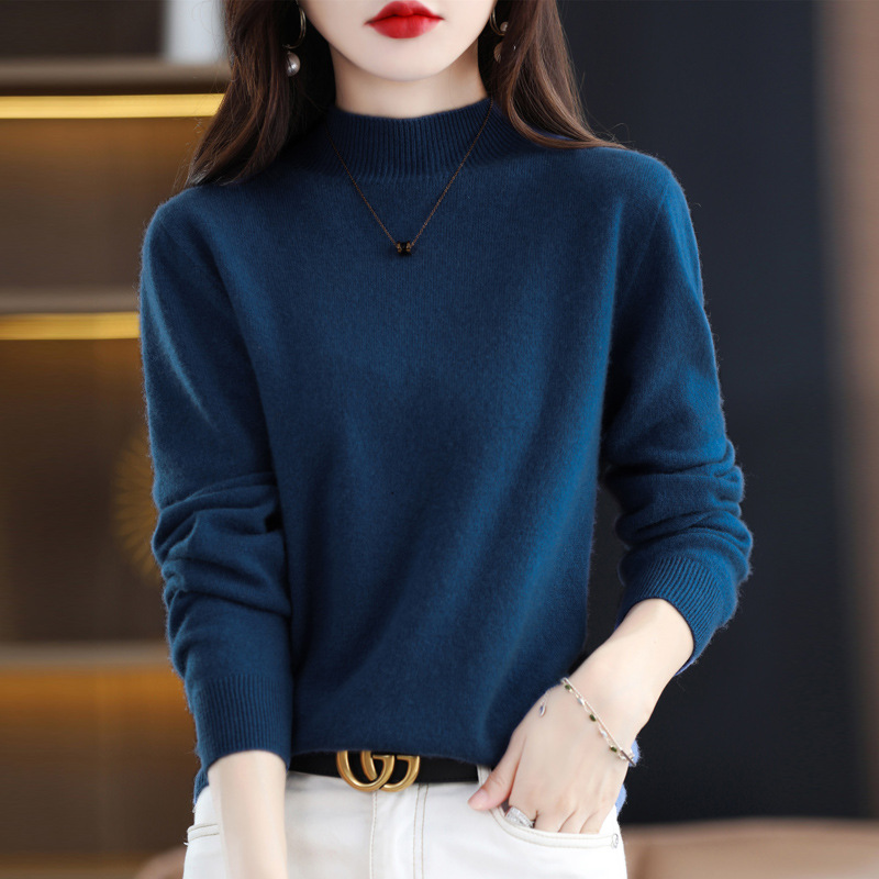 [The Same Style In The Mall] First-Line Ready-To-Wear Semi-Turtleneck Cashmere Sweater For Women 2022 Autumn/Winter Seamless Bottom Sweater Cashmere Sweater details Picture