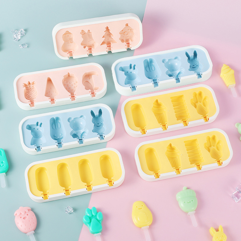 新款食品级硅胶雪糕模具DIY制冰模冰淇淋家用卡通冰格模具图