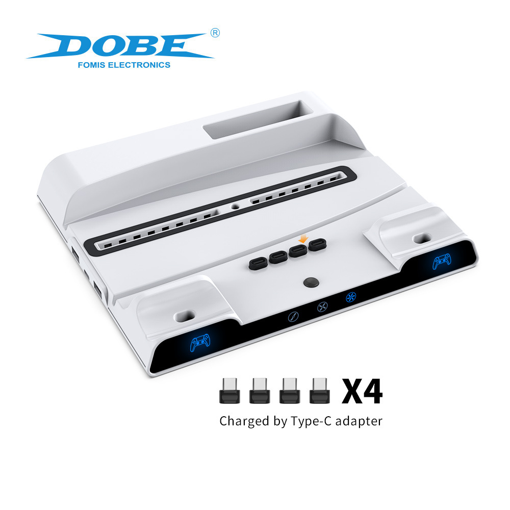 工厂直销 跨境外贸 高品质 游戏机配件 DOBE 定制多功能风扇底座 适用于PS5主机 游戏手柄控制器双座充详情图2