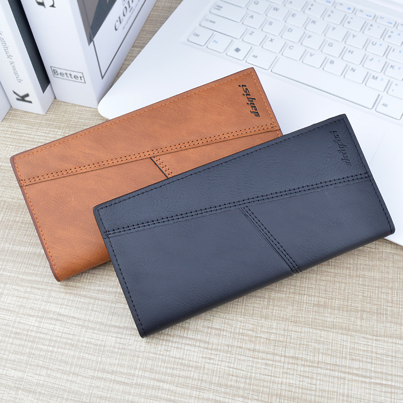Men's Long Wallet, Young Men's Thin Soft Wallet, Multi-Slot Card Bag, Large-Capacity Fashionable Patchwork Suit Bag details Picture