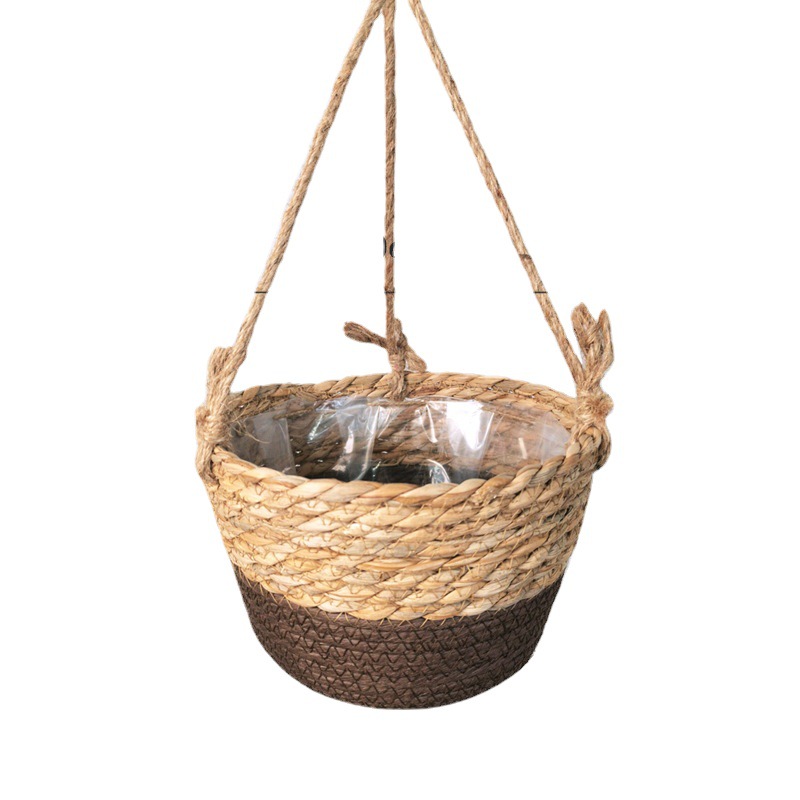 Popular Straw Flower Pot Woven Hanging Orchid Woven Hanging Basket Hand-Hung Flower Pot Woven Flower Pot Set Home Decoration Pot Basket Item Picture