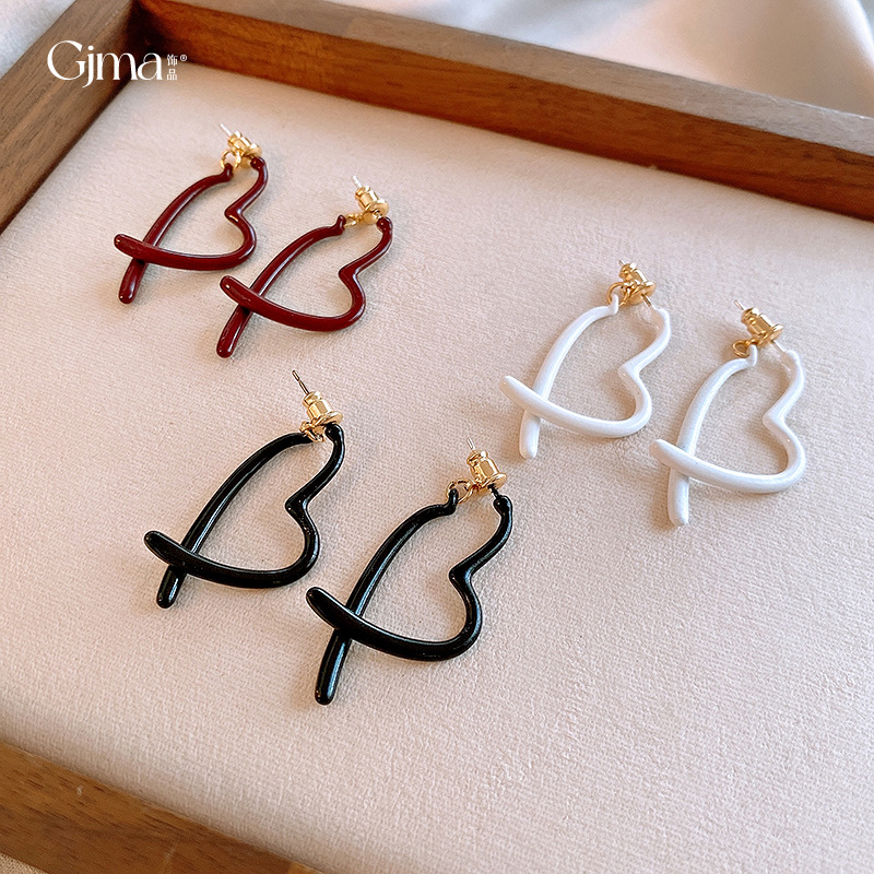 银针爱心滴油前后两戴耳钉小众时尚创意耳环复古轻奢高级感耳饰女